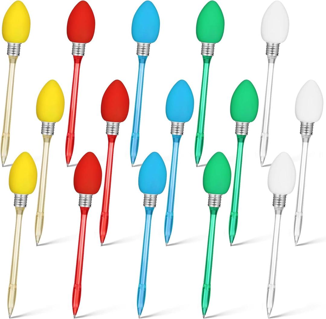 Sabary Light up Christmas Bulb Pen LED Ballpoint Christmas Black Ink Pen Xmas Party Favor Accessory for Adults Office Stocking Stuffer Gift Supplies(15 Pieces)
