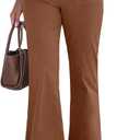 GRAPENT Corduroy Pants for Women Flare High Waisted Fall Winter Elastic Waist Stretchy Work Casual Trendy Wide Leg Pants (Medium, Pecan Brown)