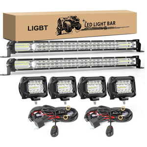 2Pcs 20 Inch 180W Slim LED Light Bar Kits 4PCS LED Pod Lights 4Inch 60W Spot Flood Combo Fog Light Work Light Off Road Driving Lights for Truck ATV Tractor Pickup Cart with 2 Wiring Harness