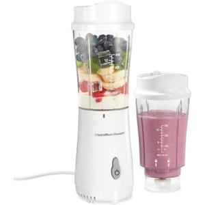 Hamilton Beach Portable Blender for Shakes and Smoothies, 14 Oz BPA Free Travel Cup & Lid, Durable Stainless Steel Blades, Personal Smoothie Blender, 2 Jars - White (51102V)