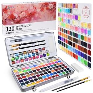 Joyooss Watercolor Paint Set, 100 Water Color Paints with Brushes and Portable Box, Including Metallic, Fluorescent and Macaron Colors, Perfect for Beginners and Professionals