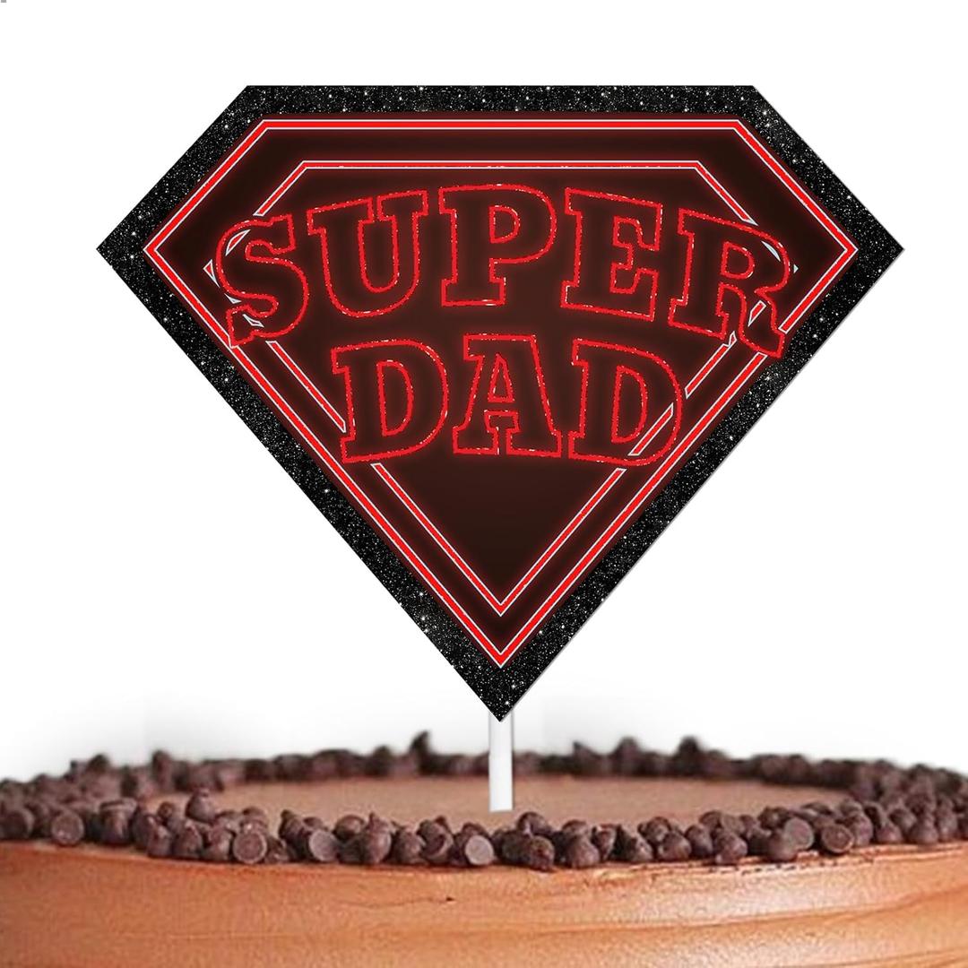 Red Glitter Cake Topper Surper Dad Theme Decor Supplies Male Daddy Happy Father's Day Brithday Family Party Decorations