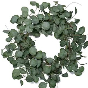 idyllic Eucalyptus Leaves Wreath Metal Polyester Fabric Paper Round Green Wreath 22 Inches for The Front Door Decor