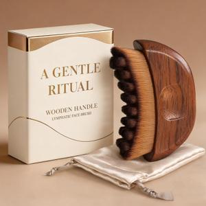 Lymphatic Contour Face Brush - Wooden Face Brush for Lymphatic Drainage - Facial Sculpting Guasha Dry Brushing Massage Tool - Contour Glow Brush Lymph Drainage Depuff Lift Brushes for Face Neck Chin