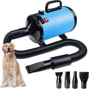Dog Dryer for Pet Grooming, High-Velocity Force Blow Dryer, Speed Temperature Adjustable Dog Blower Grooming Dryer with 4 Nozzles