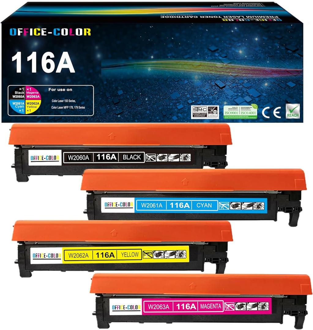 116A Toner Cartridge Set Replacement for HP 116A W2060A W2061A W2062A W2063A for HP Color Laserjet Pro 150A 150nw 178nw 178nwg 179fnw 179fwg Printer Toner (Black,Cyan, Magenta, Yellow 4 Pack)