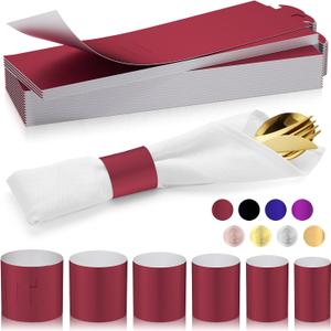 Polymer Material Reusable Napkin Band, Glue-Free Tear-Proof Water Resistant Oil-Proof Napkin Bands Set of 200(Front Burgundy Color and Back White), 6 Adjustable Sizes Napkin Rings