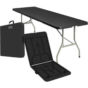8ft Heavy Duty Portable Folding Table - Plastic Dining Table Indoor/Outdoor Black Plastic Table for Parties, BBQs, and Camping