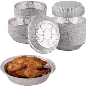 125 Pack 7 Inch Round Aluminum Foil Pans with Plastic Lids – Disposable Baking Containers for Pie, Dessert, Food Prep, Takeout, Portion Control, Meal Prep, Catering, and Leftovers Storage