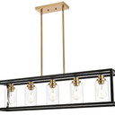 MELUCEE 5-Light Black Chandelier for Dining Room with Clear Glass Shade, 5-Light-Rectangle