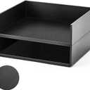 Yeaqee 2 Pcs Wooden Leather Stackable Letter Trays 13 x 10.6inch Luxurious Surface Desk Letter Tray Heavy Paper Inbox Mail Organizer for Office Document Magazine Folder Desktop Accessories(Black)