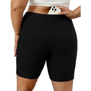 Tournesol Women's Plus Size Swim Shorts High Waisted Bathing Suit Bottoms Swimsuit Tankini Board Shorts with Pocket Black Size 4X