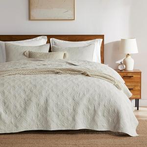 WDCOZY Beige 100% Cotton Oversized California King Size Quilt Bedding Sets with 2 Pillow Shams, Shabby Chic Rustic Textured Gauze Lightweight Country Soft Bedspread Coverlet for All Season (Wheat)