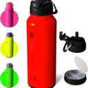 Bottle Bottle 40 Oz Sports Water Bottle Stainless Steel Insulated Water Bottle With Straw And Pills Holder (Neon Red)