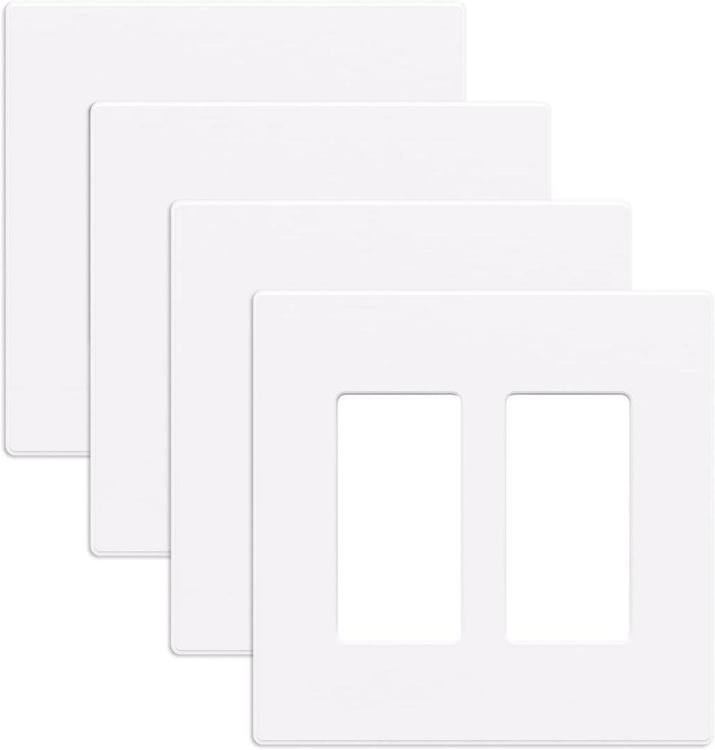 AIDA Screwless Wall Plate cover, 2 Gang Wall Plate Screwless Outlet Covers - Switch Plate Wall Plates for Electrical Outlets and Switches, UL Listed - (4 Pack, Matte White) (4 Pack, Matte White)
