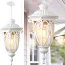 VIANIS Extra Large Outdoor Pendant Lights, 21.3 in White Modern Chain-Adjustable Ceiling Light, Waterproof Outdoor Chandelier with Seed Glass, Outside Pendant Light for Porch, Doorway, Entryway