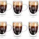 Sliner 6 Pack Gingerbread Man Double Wall Glass Coffee Mugs with Handle 12 oz Clear Insulated Glasses Cups Winter Holiday Mugs for Cappuccino Latte Espresso Tea Bag Beverage Hot Chocolate