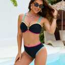 Blooming Jelly High Waisted Bikini Sets for Women Swimsuits Two Piece Bathing Suit Colorblock Sweetheart Neck Swimwear 2025 (Black, L)