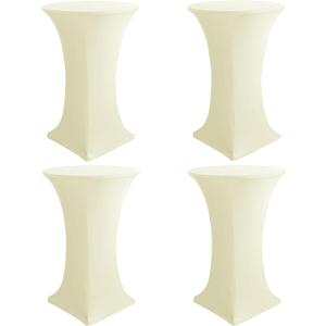 HolidayIdeas Cocktail Table Covers, 4 Pack - Fitted Stretch Spandex Square Corners Cocktail Tablecloths (Butter Cream, Fit for 30"-32" Diameter x 43" Height Tables)
