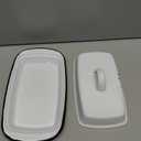 Suwimut Enamel Butter Dish with Lid, Vintage Enamelware White Butter Tray Black Rim Butters Holder, Unbreakable Metal Butters Keeper Container with Cover for Countertop, Refrigerator