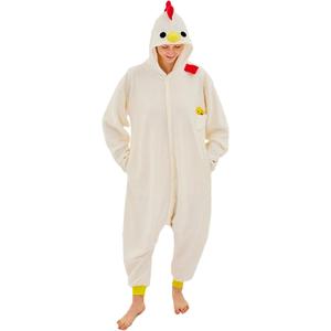 NEWCOSPLAY Animal Onesie Costume Adult Pajamas Rooster Plush One Piece Cosplay Costume (Medium, White Chicken)