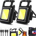 MAKDAK Cob Keychain Work Light Rechargeable EDC Keychain flashilight Emergency Light with Folding Bracket Bottle Opener for Fishing,Camping and Walking , 2Pack
