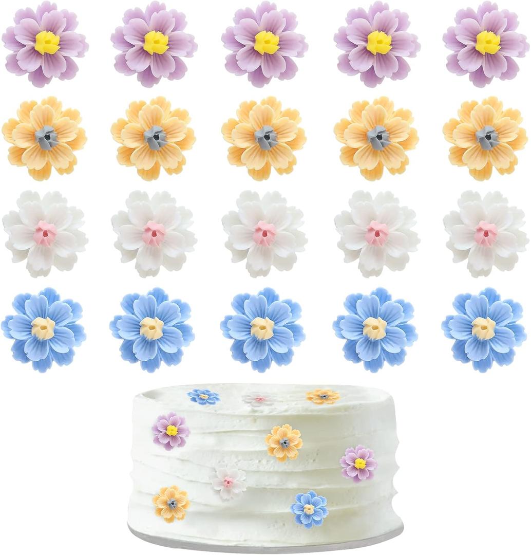 20 Pack Flower Cupcake Toppers Bridal Engagement Baby Shower Birthday Party Cupcake Picks Anniversary Party Decorations Supplies (Flower 1)