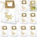 Sabary 12 Pcs Clear Gift Bags with Handle Thank You Gift Handbags Transparent PVC Wrap Bags Reusable Heavy Duty Totes for Bridal Party Baby Shower Wedding Birthday 7 x 4 x 8 Inch(Gold)
