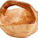 WELLAND Root Wood Crafts Basket w/Handle for Fruit Vegetable Food Display, Large Size, Natural
