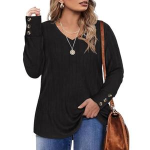 TIYOMI Plus Size Sweatshirt for Womens Round V Neck Tunics Long Sleeve Tops Solid Casual Lightweight Blouses Jumpers. Size XXL