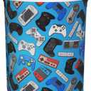 Video Game Controller Background Round Laundry Hamper Gaming Theme Game Joysticks Storage Basket Toys Clothes Organizer Bin For Home Bathroom Bedroom Dorm Nursery, 62l