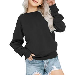 Bingerlily Girls Casual Long Sleeve Sweatshirt Crew Neck Cute Pullover Relaxed Fit Tops (9 Years, Black)