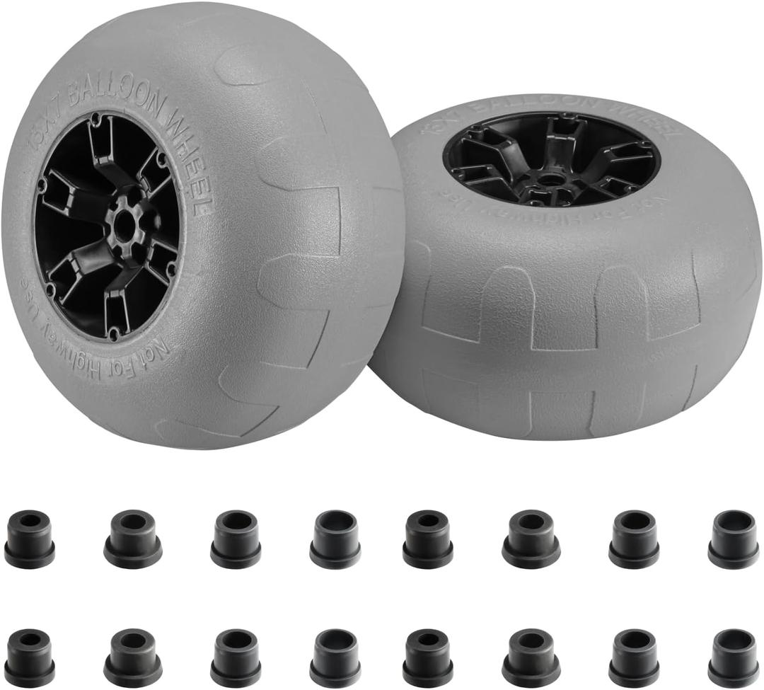 Beach Balloon Wheels, 13" Flat-Free Solid PU Beach Cart Tires Replacement Big Sand Wheels for Beach Buggy, Kayak Trolley, Canoe Cart, Rolling Walker, Garden Cart, Wheelchair & Buggy, 2-Pack (Grey)