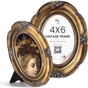 97 Decor 4x6 Vintage Picture Frame - Ornate Gold Frame 4x6, Antique Photo Frame 4x6in, Rustic Small Frame Retro Decorative Wall Hanging For Home
