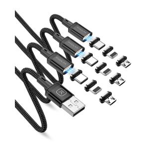 Kuulaa 3Pack Magnetic Charging Cable Magnetic Lightning Cable Magnetic Phone Charger 3A Fast Charging with 3 in 1 Charging Tips Nylon-Braided Phone Cable Compatible for All Device (Black)