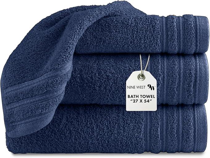 Nine West 3 Piece Premium Bath Towels Set - Made from 100% Cotton Terry Cloth, Provide Absorbent & Comfy, Machine Washable & Quick to Dry, Perfect for Daily Use | 27"x54" (Classic Blue) 