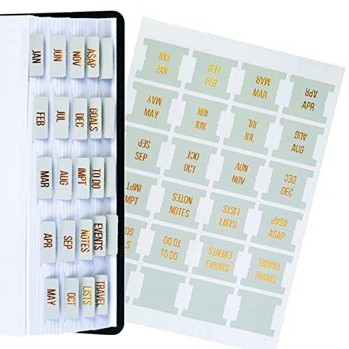DiverseBee Gold Foil Planner Monthly Tabs, 24 Peel and Stick Laminated Tabs for Notebooks (12 Month and 4 Blank), Calendar Stickers for Planners, Dividers (Jade)