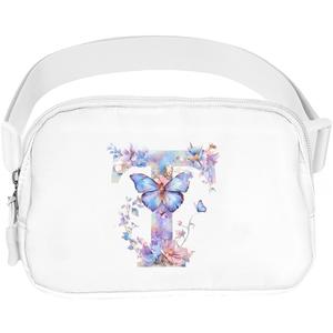 Belt Bag Initail Letter Travel Fanny Pack Cute Butterfly Crossbody Bags for Girls Fashion Waist Packs Letter A-T Outside Lightweight Waterproof Running Workout Hiking Travel Belt Bags