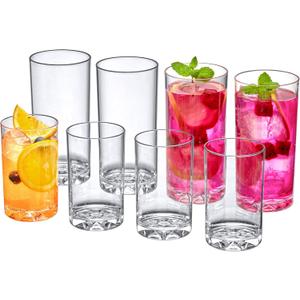 Amazing Abby Liberty 10-Ounce and 16-Ounce Tumblers (Set of 8), Drinking Glasses, Reusable Cups, BPA-Free, Shatter-Proof, Dishwasher-Safe (Made of Plastic, NOT Glass)