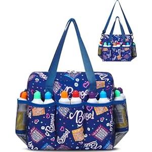 FOKDUVB Bingo Bag with Pockets for Daubers Dabbers Dobbers Dotters Casino Bingo Game Accessories for Adults Seniors Blue