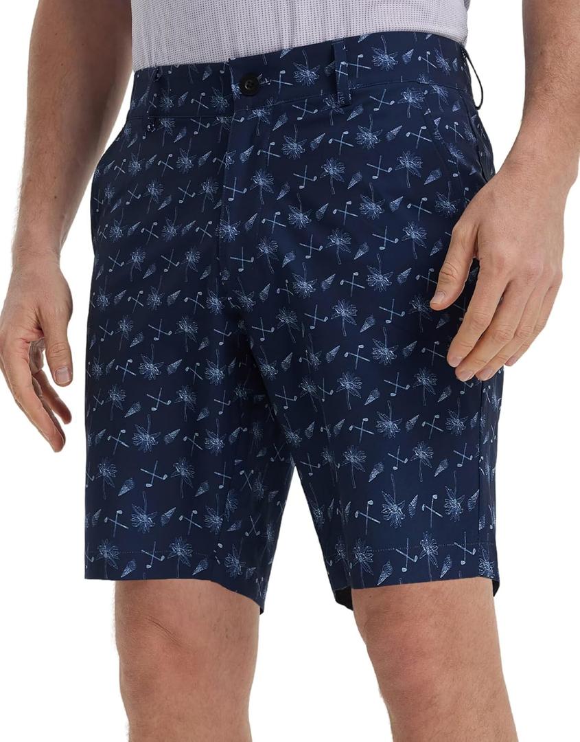 M MAELREG Golf Shorts Men Print Quick Dry 9" Stretch Lightweight Water-Resistant Flex Flat Front Fashion Mens Shorts Casual (Dark Navy Hawaii Club)