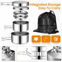 Funnymoom 15 Pcs Camping Cookware Mess Kit Outdoor Cooking Set Stainless Steel with Pot and Pan Kit 2 Set Stainless Steel Cups Plates Forks Knives Spoons for Camping Backpacking Cooking Picnic