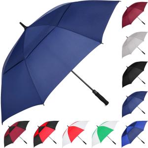 MRTLLOA Extra Large Golf Umbrella, 54/62/68/72 Inch Automatic Open, Oversize Double Canopy Vented Windproof Waterproof Sports Umbrellas for Rain (Navy Blue)
