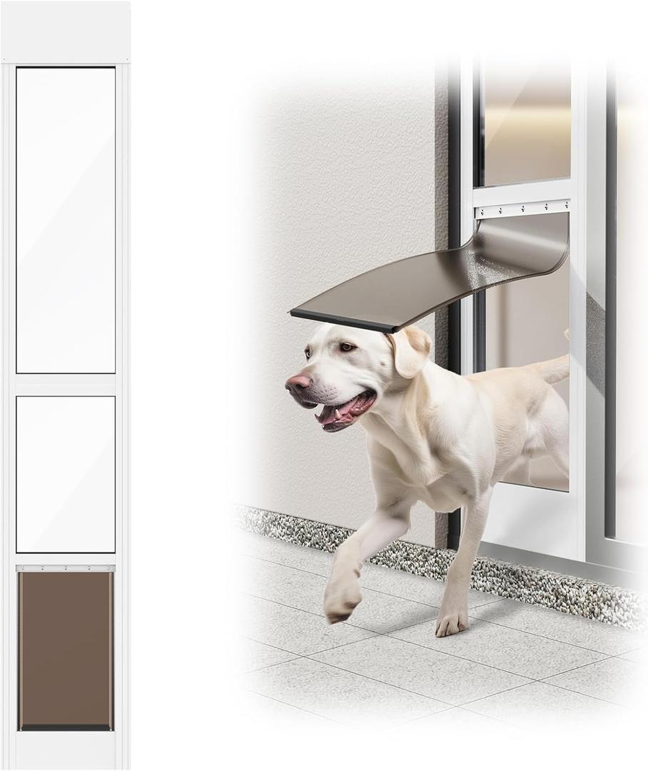 Dog Door for Sliding Glass Door, Adjustable Height 75 3/5" to 80", Aluminum Frame Sliding Door Dog Door Insert, Suitable for Large Dogs Up to 75 lbs(Large,White)