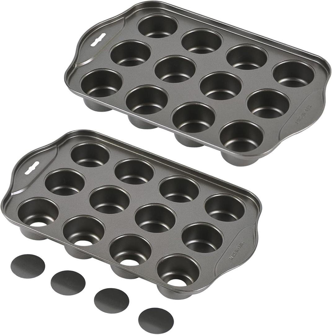 2 Pack Mini Muffin Cheesecake Pan with Removable Bottom, 12 Cavity Nonstick Cupcake Pan Set