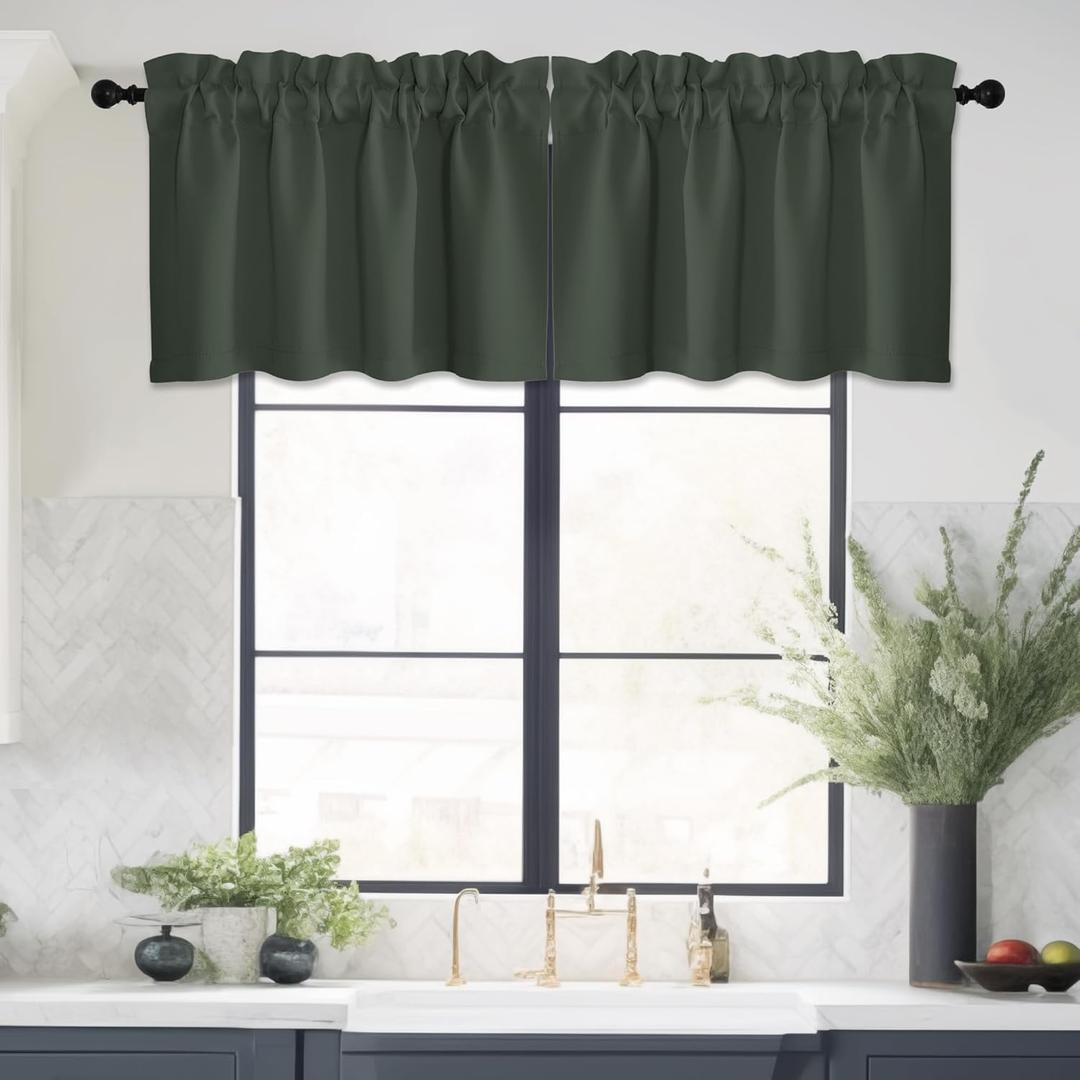 NICETOWN 2 Panels Christmas Valances for Windows for Kitchen Blackout Thermal Insulated Valance for Bathroom/Office Short Window Covering for Bedroom, 42 Inch Wide by 16 Inch Long, Dark Mallard