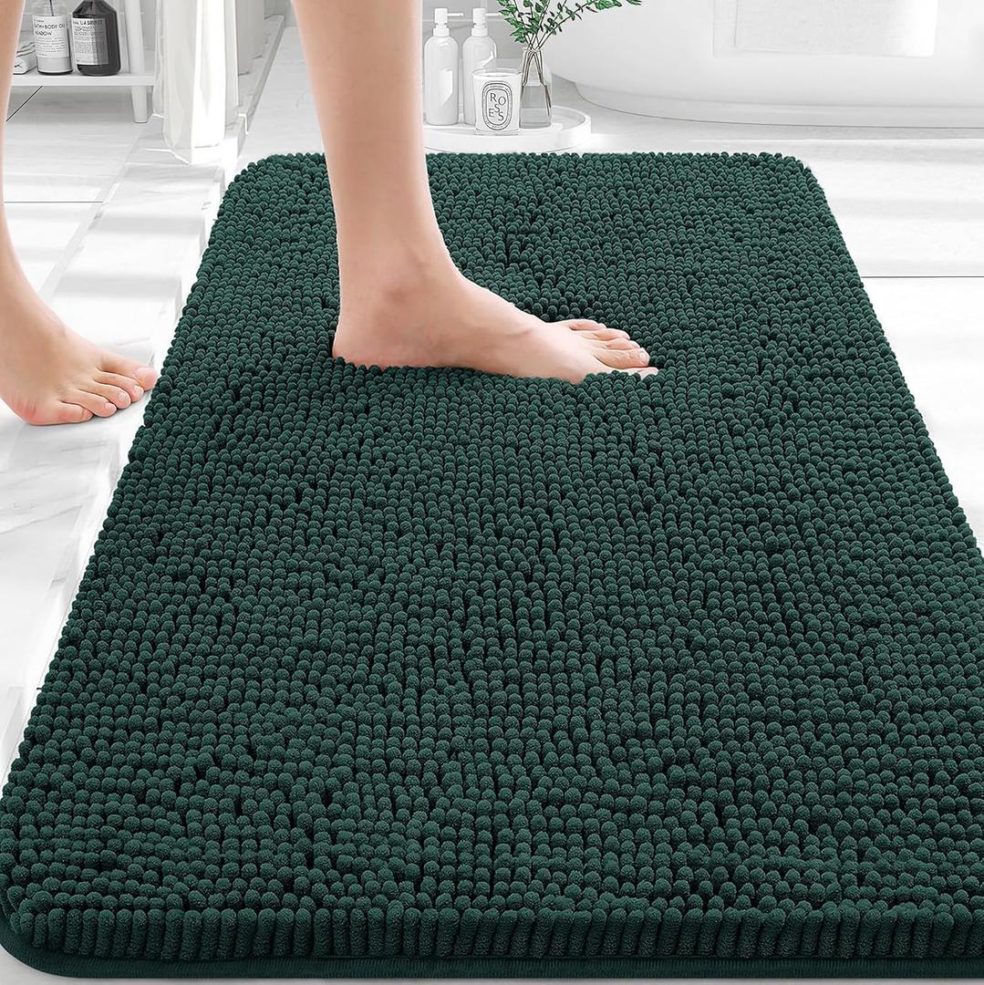 OLANLY Bathroom Rugs 30x20, Extra Soft Absorbent Chenille Bath Rugs, Rubber Backing Quick Dry, Machine Washable Bath Mats for Bathroom Floor, Tub and Shower, Home Decor Accessories, Blackish Green