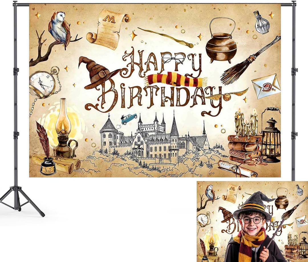 7x5ft Wizard Backdrop Magical Castle Backdrop Magic School Background Girl Kids Baby Shower Banner Wizard Birthday Party Decoration Photo Booth Props LTMBDJ413