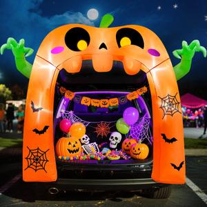 TURNMEON 5 Ft Halloween Inflatable Pumpkin Ghost Arch Trunk Or Treat Car Decoration with Built-in LEDs, Halloween Blow Up Archway for Car Decorations, Halloween Outdoor Yard Decor, Garden Lawn