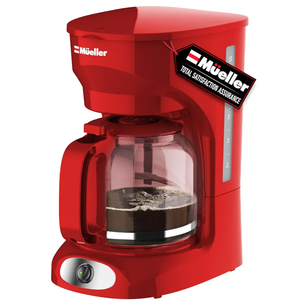 MÜELLERHOME 12-Cup Red Coffee Maker - Perfect for Home or Office, Borosilicate Carafe, Auto-Off, Reusable Filter, Anti-Drip, Keep-Warm Function, Clear Water Level Window, Red Kitchen Accessories